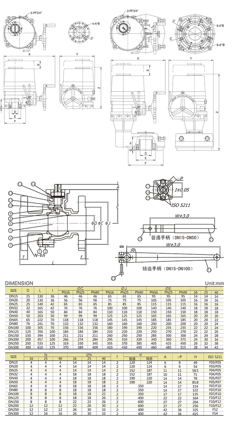 i-Tork電動法蘭球閥/不銹鋼球閥尺寸參數