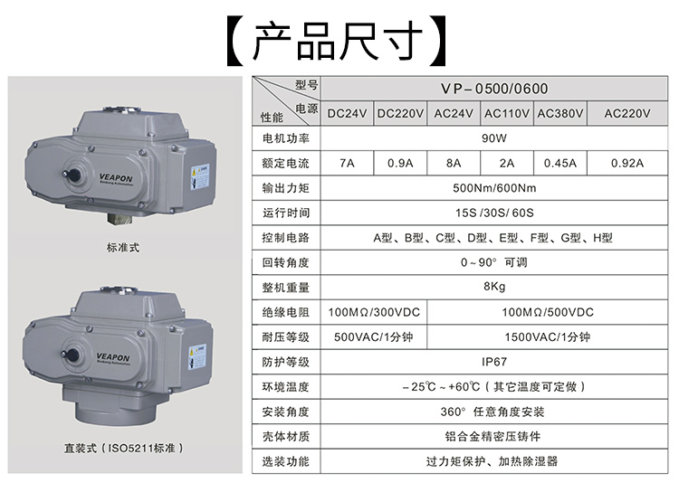 VEAPON電動執行器參數圖